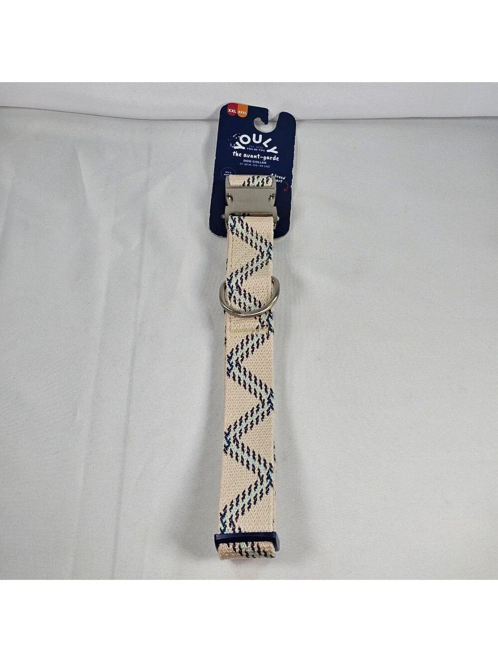 Youly The Avant-Garde Dog Collar XXL XXXL Cream Navy Zig Zag Woven Adjustable